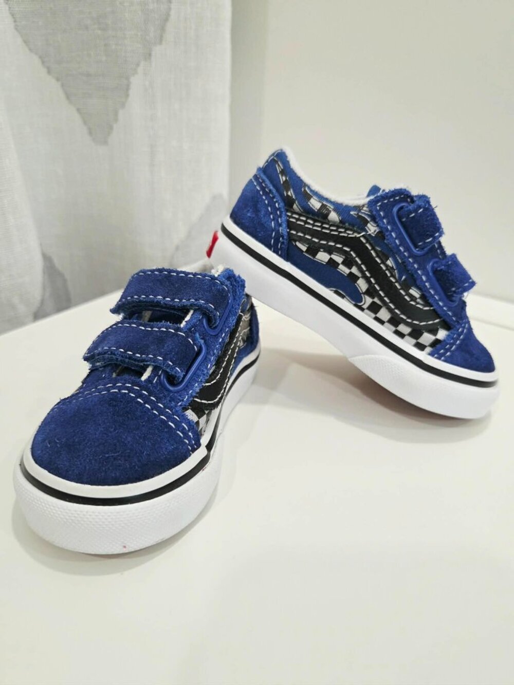 Vans Old Skool V Checkerboard Blue Suede Toddler Velcro Sneakers Size 4 T
